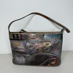 NEW Jane Yoo Leather Hand Painted Small Purse 9”x6”